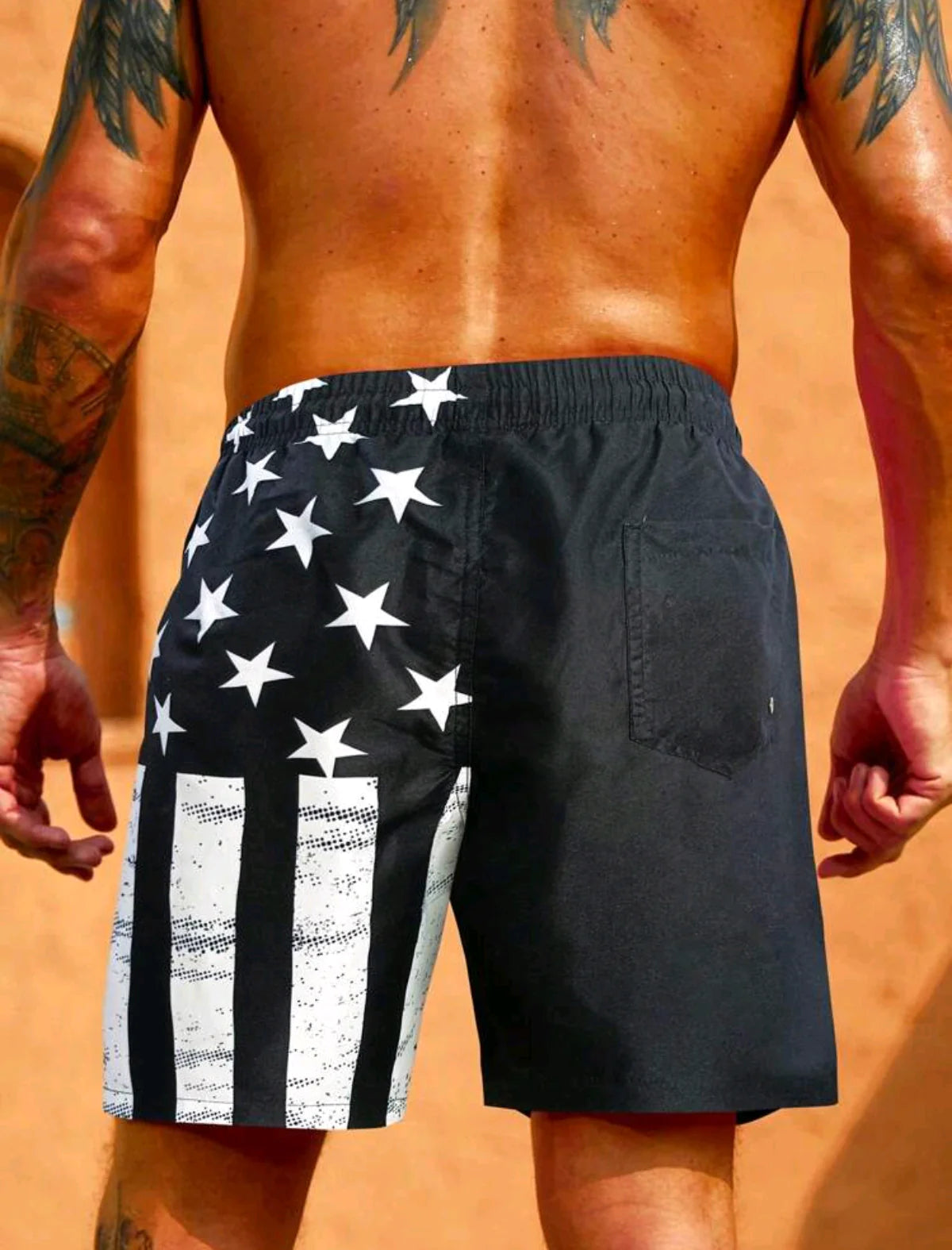 Lifting Relief Mens American Flag Swim Trunks Black